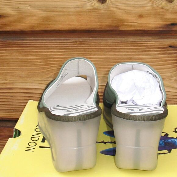 NWT Fly London Jade Green Wedge Slides - Picture 7 of 9